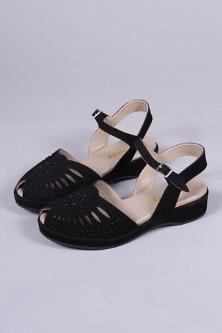 1940s / 50s suede wedge sandals - Black - Ella - memery