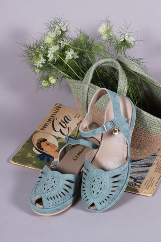 1940s / 50s suede wedge sandals - Dusty blue - Ella - memery