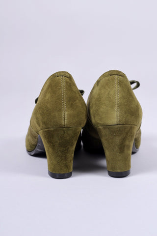 1940s pumps in suede with velvet laces - Green - Esther - memery