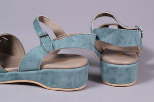 1940s / 50s style suede wedge - Dusty blue green - Ella
