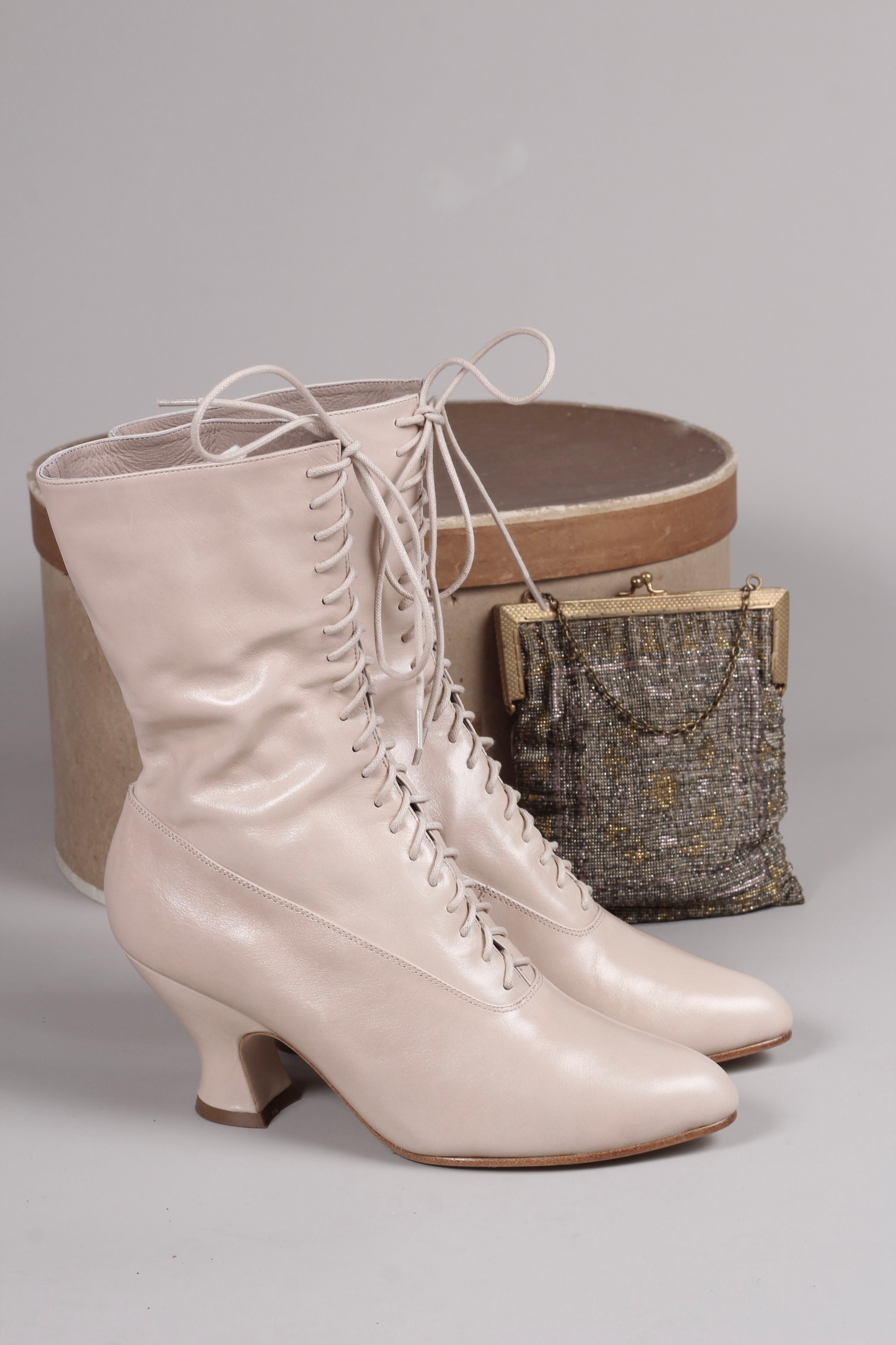 Glove booties leather lace up boots Celine White size 38 EU in Leather -  40667845