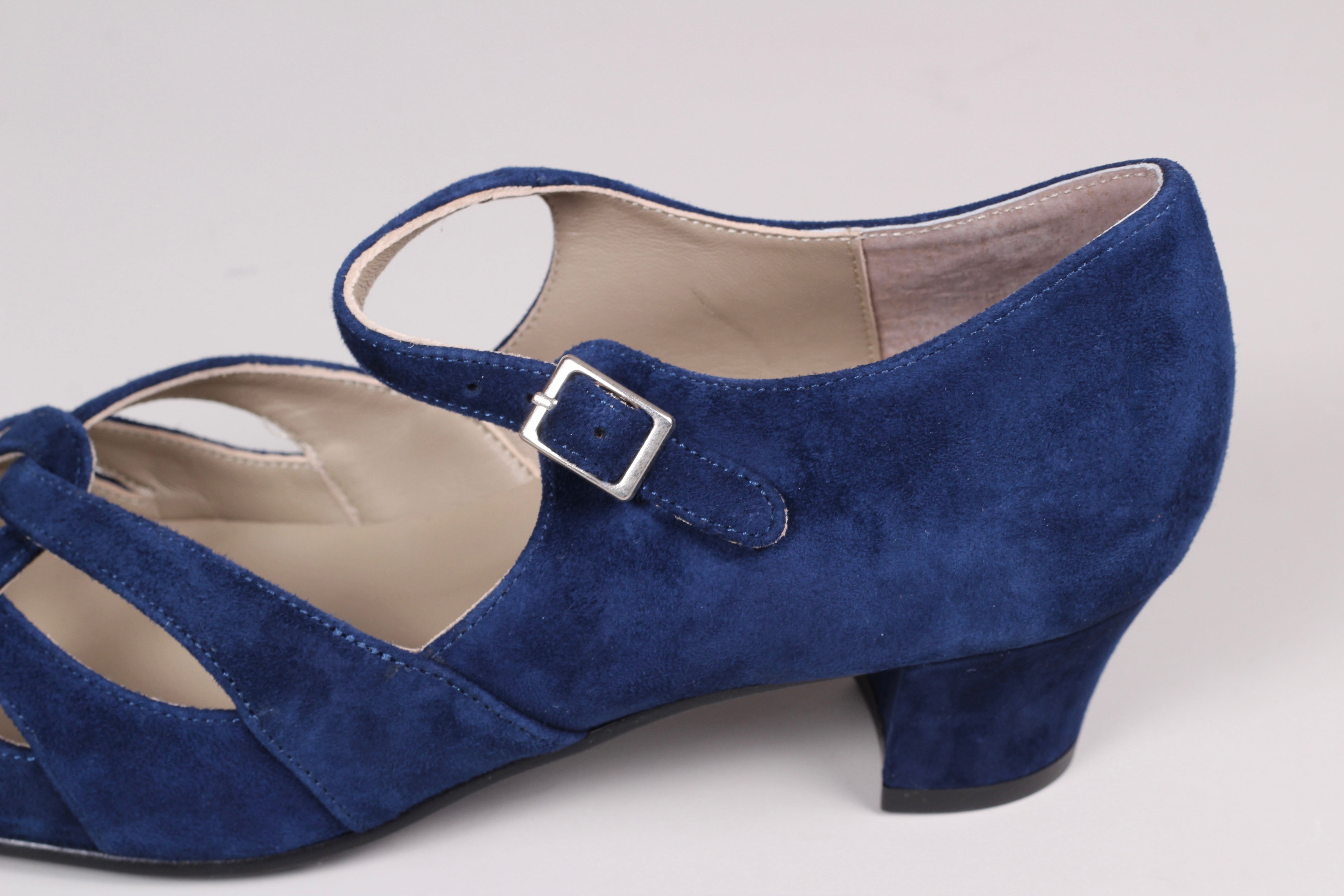 Everyday 1930s /1940s style suede sandals - Navy blue - Ida