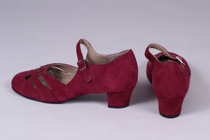 Everyday 1930s /1940s style suede sandals - Burgundy red - Ida