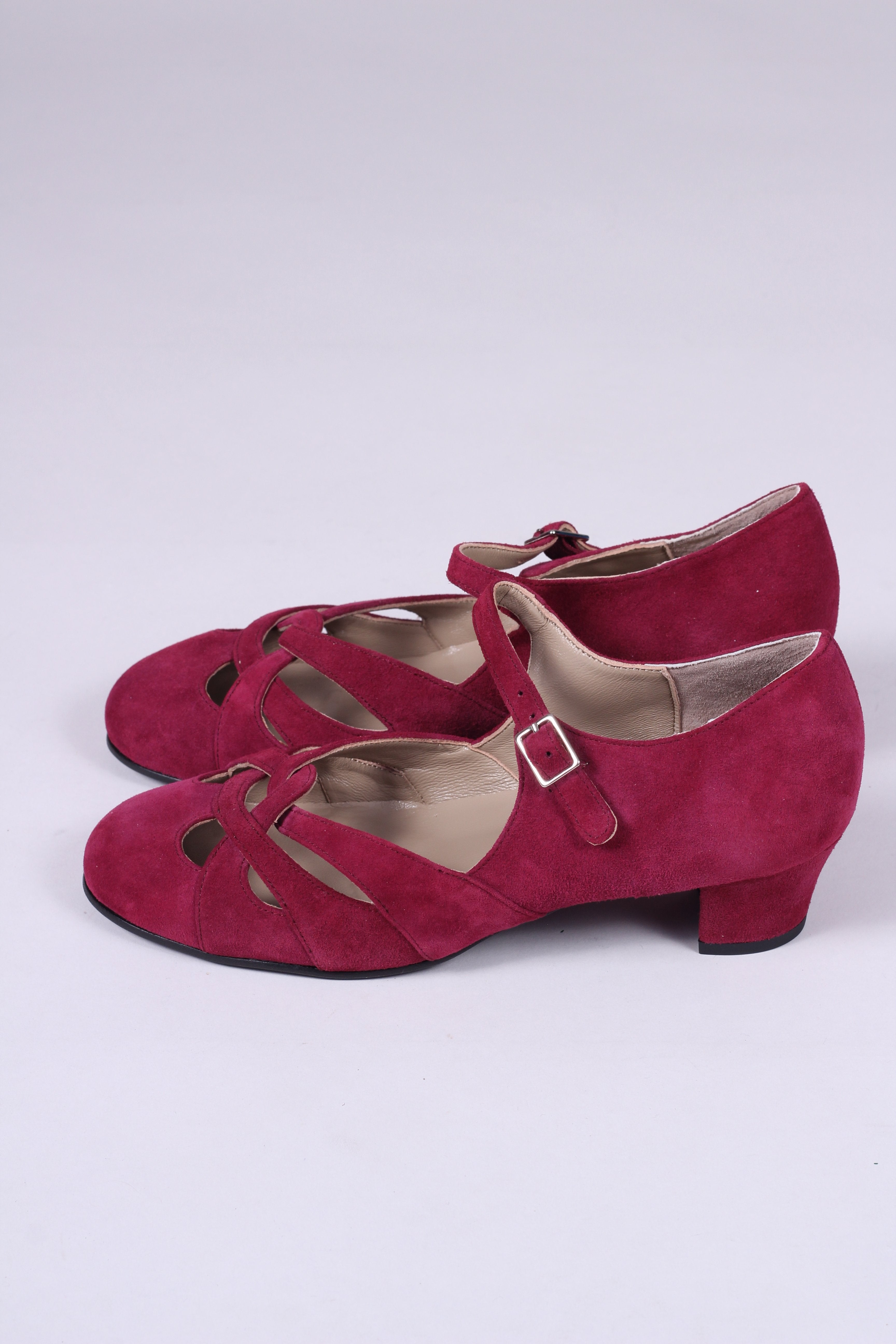 Everyday 1930s /1940s style suede sandals - Burgundy red - Ida