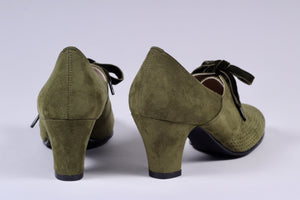 VEGAN shoes - 40s vintage style pumps with shoe lace - Green - Esther