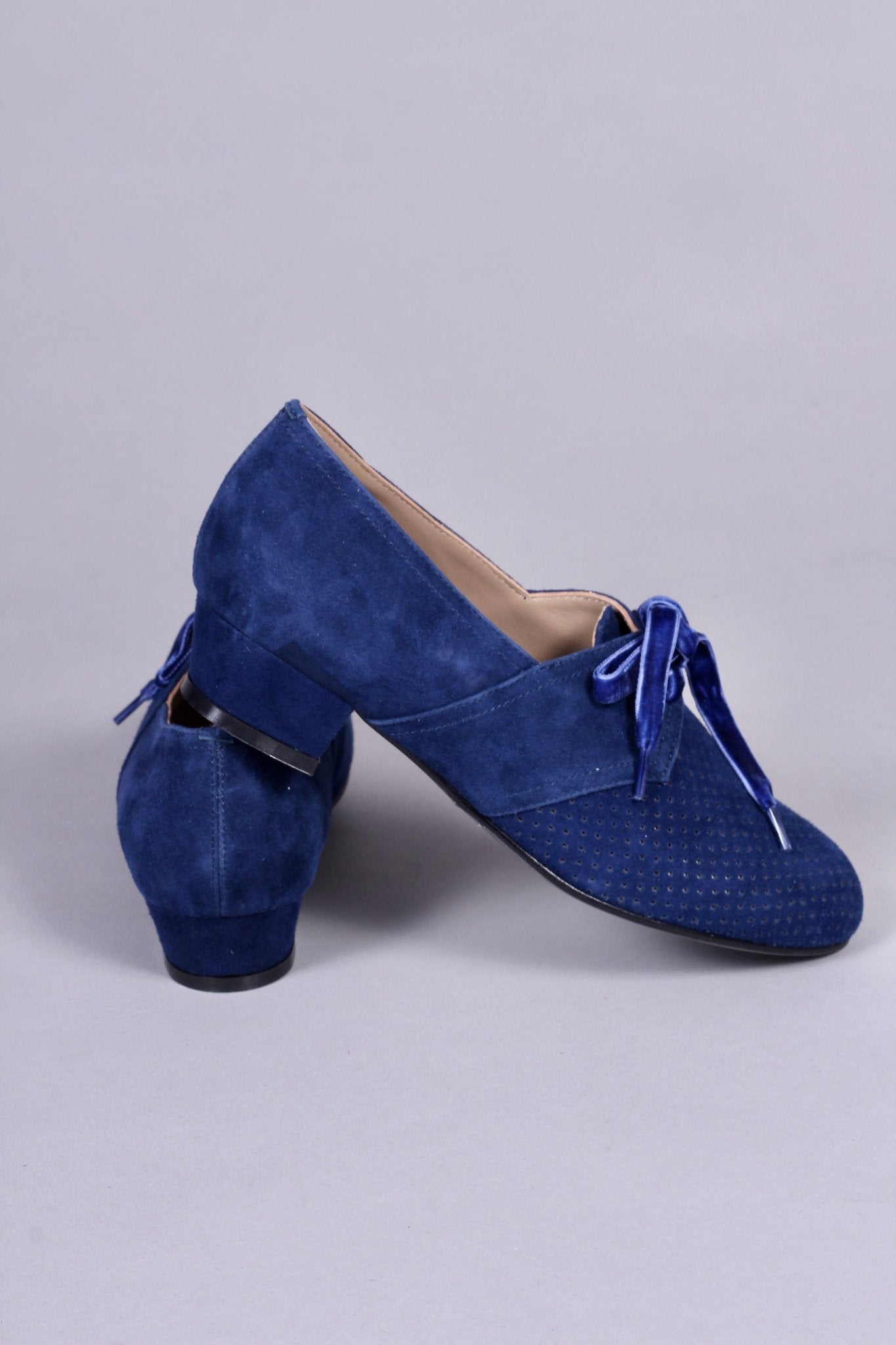 1940s Derby shoes in suede - Low heel - Navy Blue - Esther memery 1940s Derby shoes in suede - Low heel - Navy Blue - Esther memery