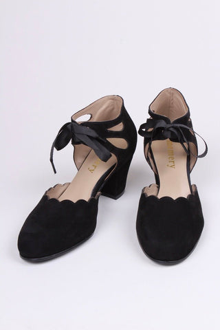 40's vintage style pumps in suede - Black - Alma - memery