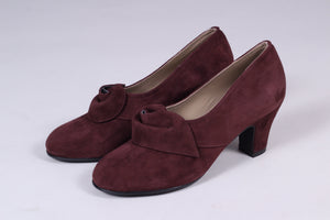 40's vintage style pumps in suede with rosette - Plum - Luise
