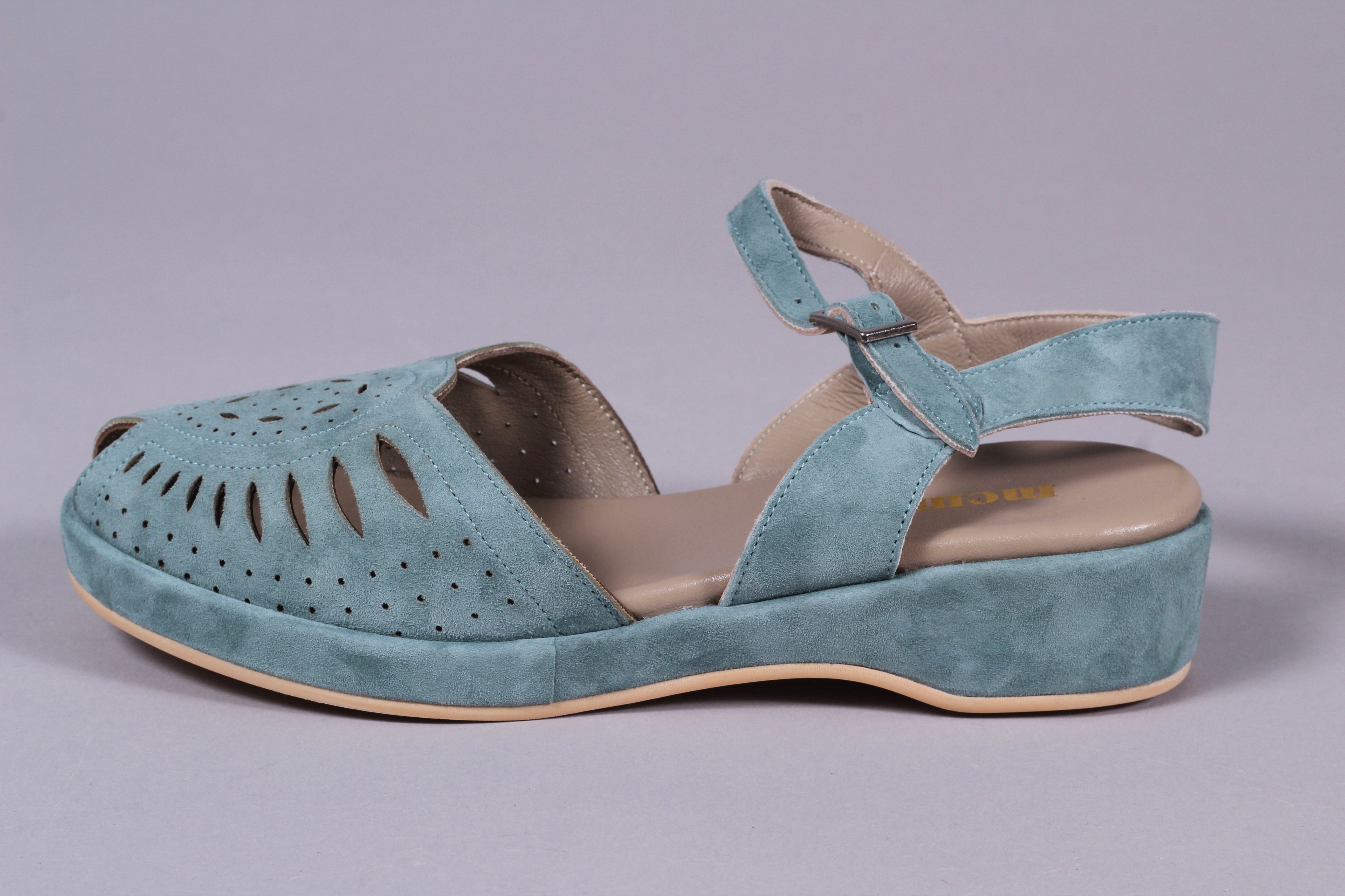 1940s / 50s style suede wedge - Dusty blue green - Ella