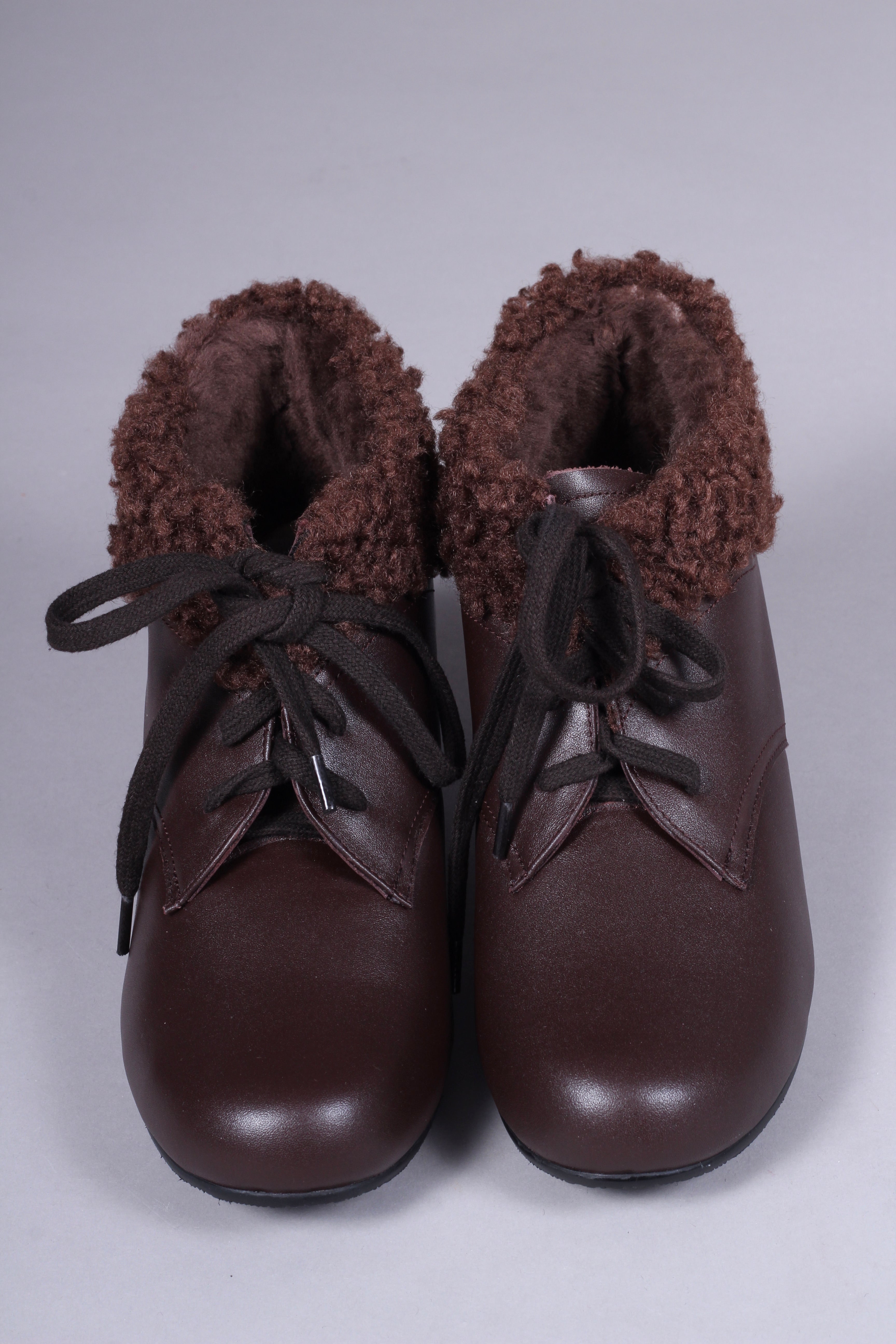Soft 1940s /1950s style booties with fur - Dark Brown - Karin