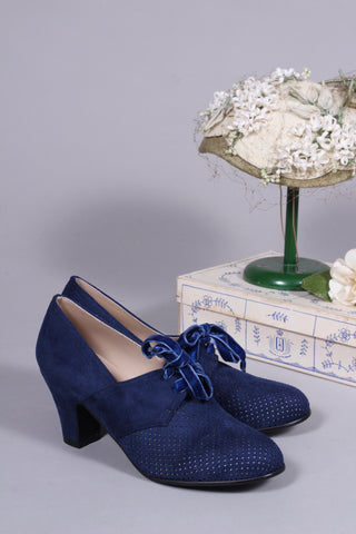 VEGAN shoes - 40s vintage style pumps with shoe lace - Navy Blue - Esther