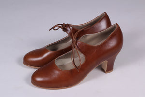 Late 1920's style pumps with shoe lace - Cognac brown - Charlotte