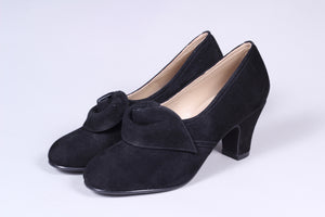 40's vintage style pumps in suede with rosette - Black - Luise