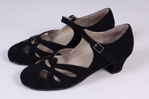 Everyday 1930s /1940s style suede sandals - Black - Ida