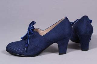VEGAN shoes - 40s vintage style pumps with shoe lace - Navy Blue - Esther