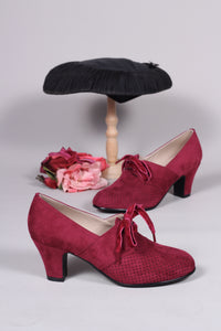 VEGAN shoes - 40s vintage style pumps  with shoe lace - Burgundy Red - Esther