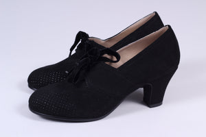 VEGAN shoes - 40s vintage style pumps  with shoe lace - Black - Esther