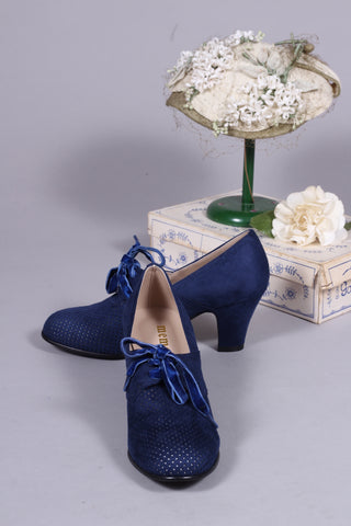 VEGAN shoes - 40s vintage style pumps with shoe lace - Navy Blue - Esther