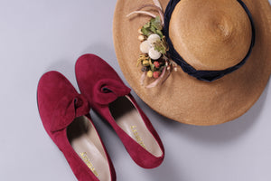 40's vintage style pumps in suede with rosette - Burgundy red - Luise