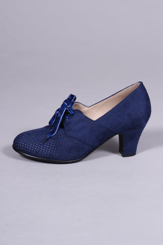 VEGAN shoes - 40s vintage style pumps with shoe lace - Navy Blue - Esther