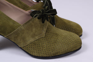 40's vintage style pumps in suede with lace - Green - Esther