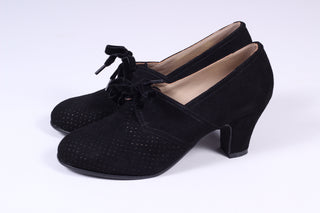 40s vintage style pumps in suede with lace - Black - Esther