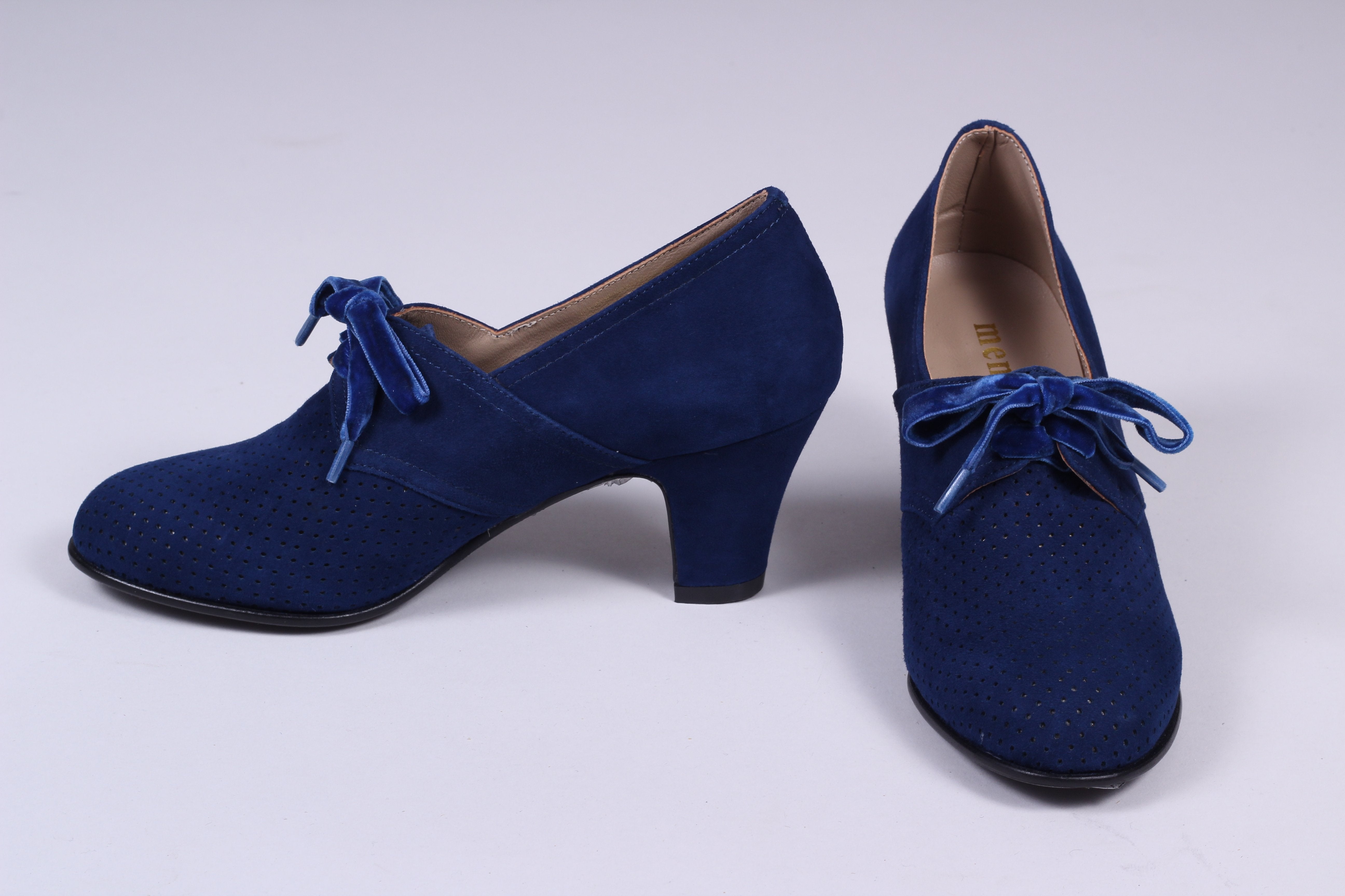 40's vintage style pumps in suede with lace - navy blue - Esther