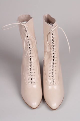 Feminine soft Edwardian style boot with pompadour heel, 1900 - 1915 - Cream - Rose - memery