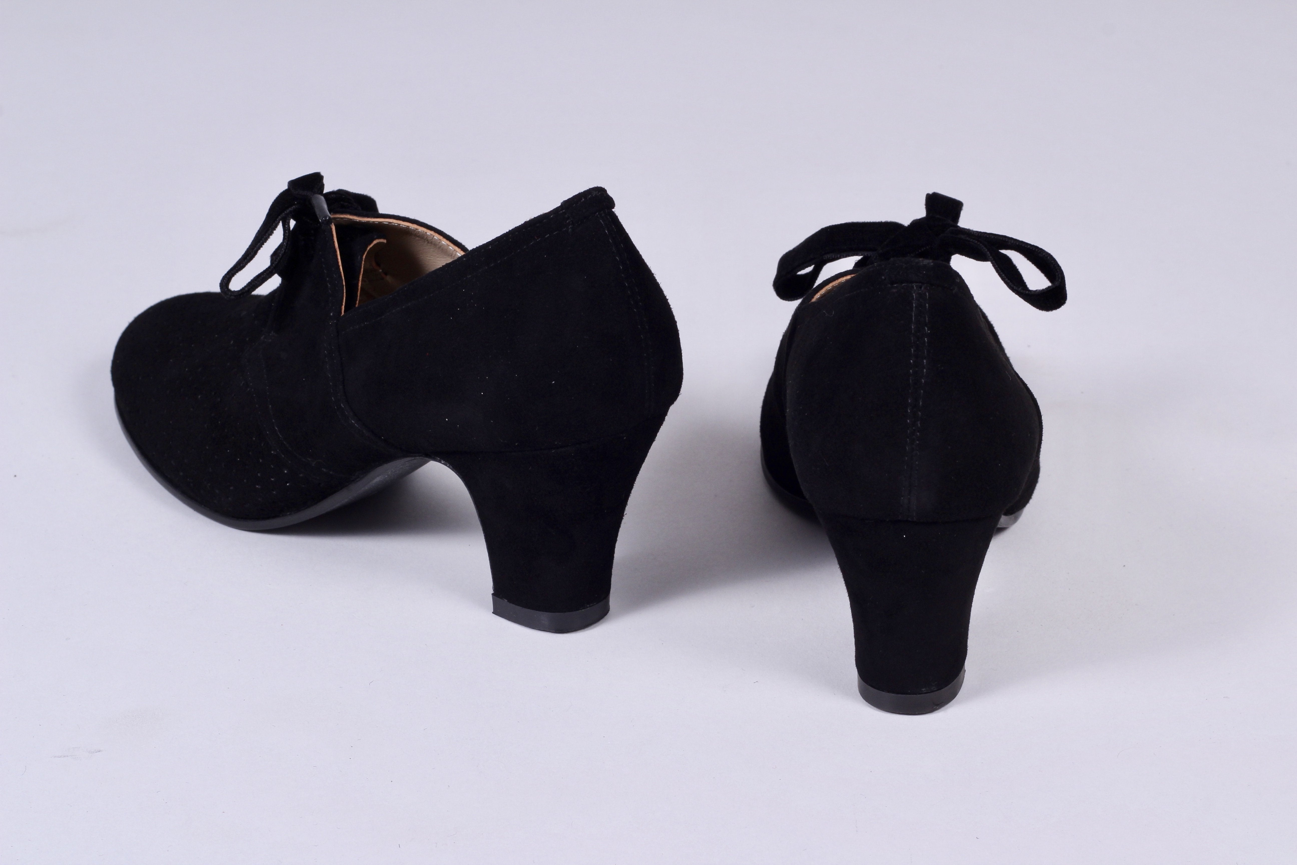 40s vintage style pumps in suede with lace - Black - Esther