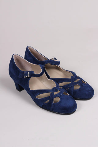 Late 1930s / early 1940s suede shoes - Navy blue - Ida - memery