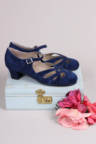 Late 1930s / early 1940s suede shoes - Navy blue - Ida - memery