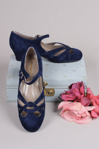 Late 1930s / early 1940s suede shoes - Navy blue - Ida - memery