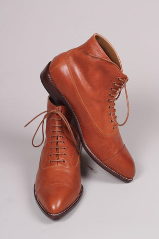 Men's Edwardian 10s / 20s style ankle leather boot - Cognac brown - William - memery
