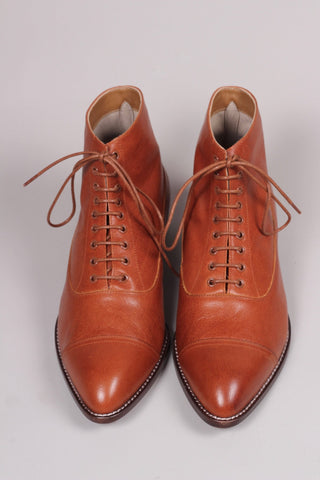 Men's Edwardian 10s / 20s style ankle leather boot - Cognac brown - William - memery