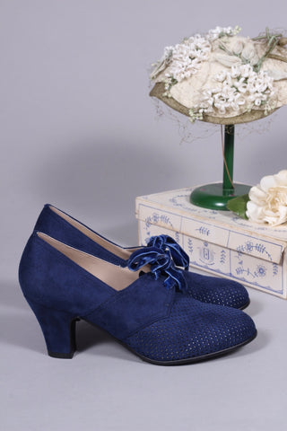 VEGAN shoes - 40s vintage style pumps with shoe lace - Navy Blue - Esther - memery
